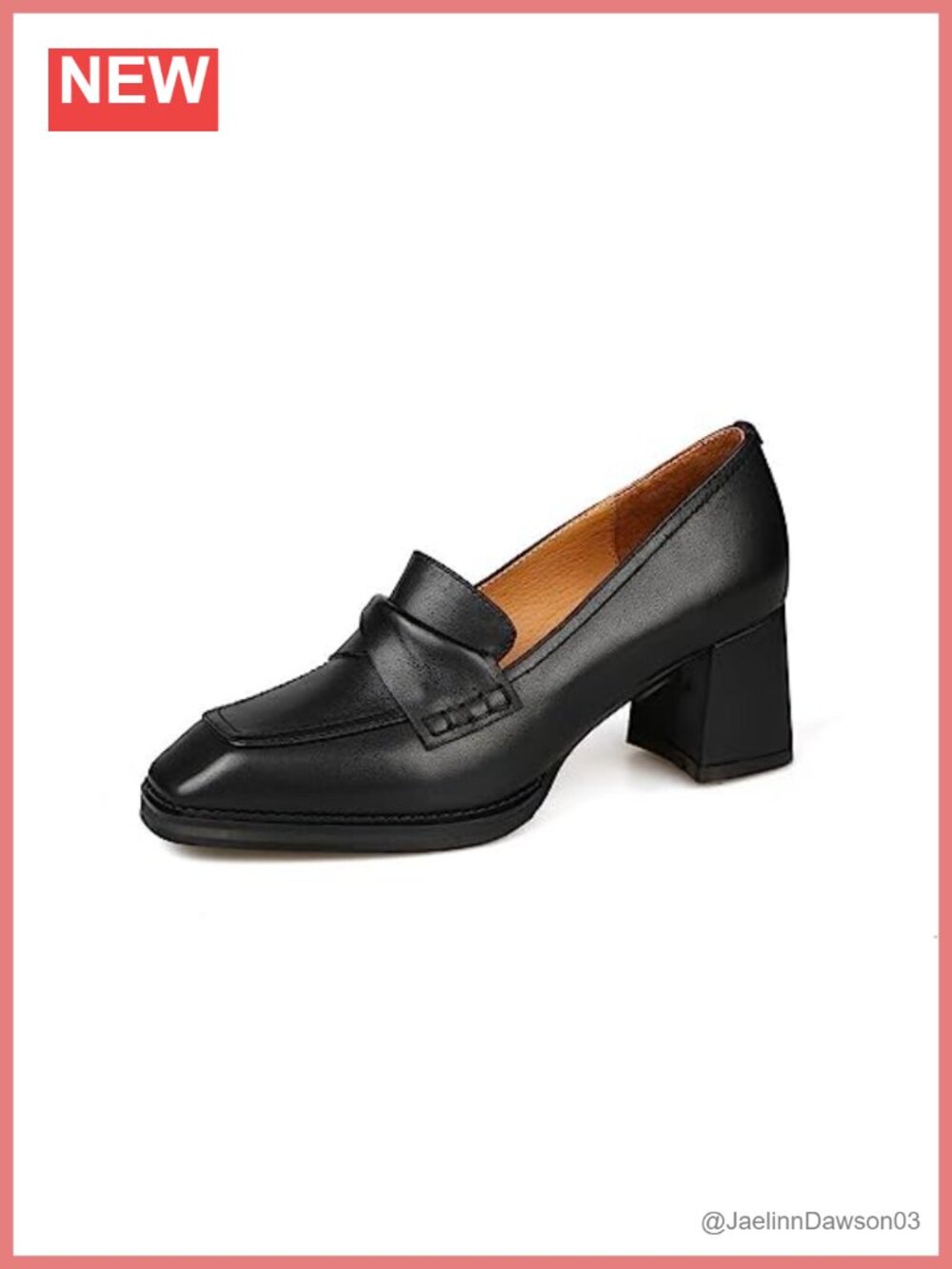 Handmade Genuine Leather Square Toe Retro Loafers Pumps Block Heel Slip